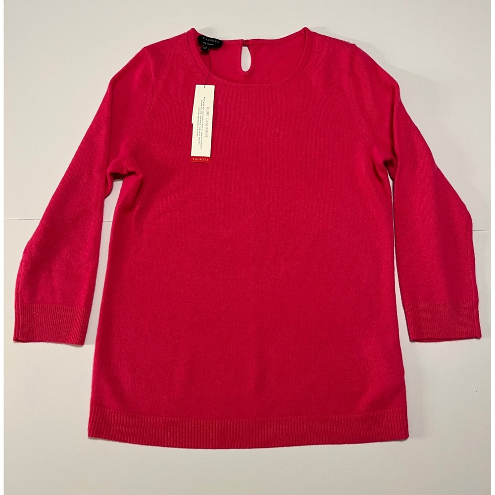 Talbots 100% Cashmere Crew Neck 3/4 Sleeve Sweater Top Womens‎ S Pink Flaw